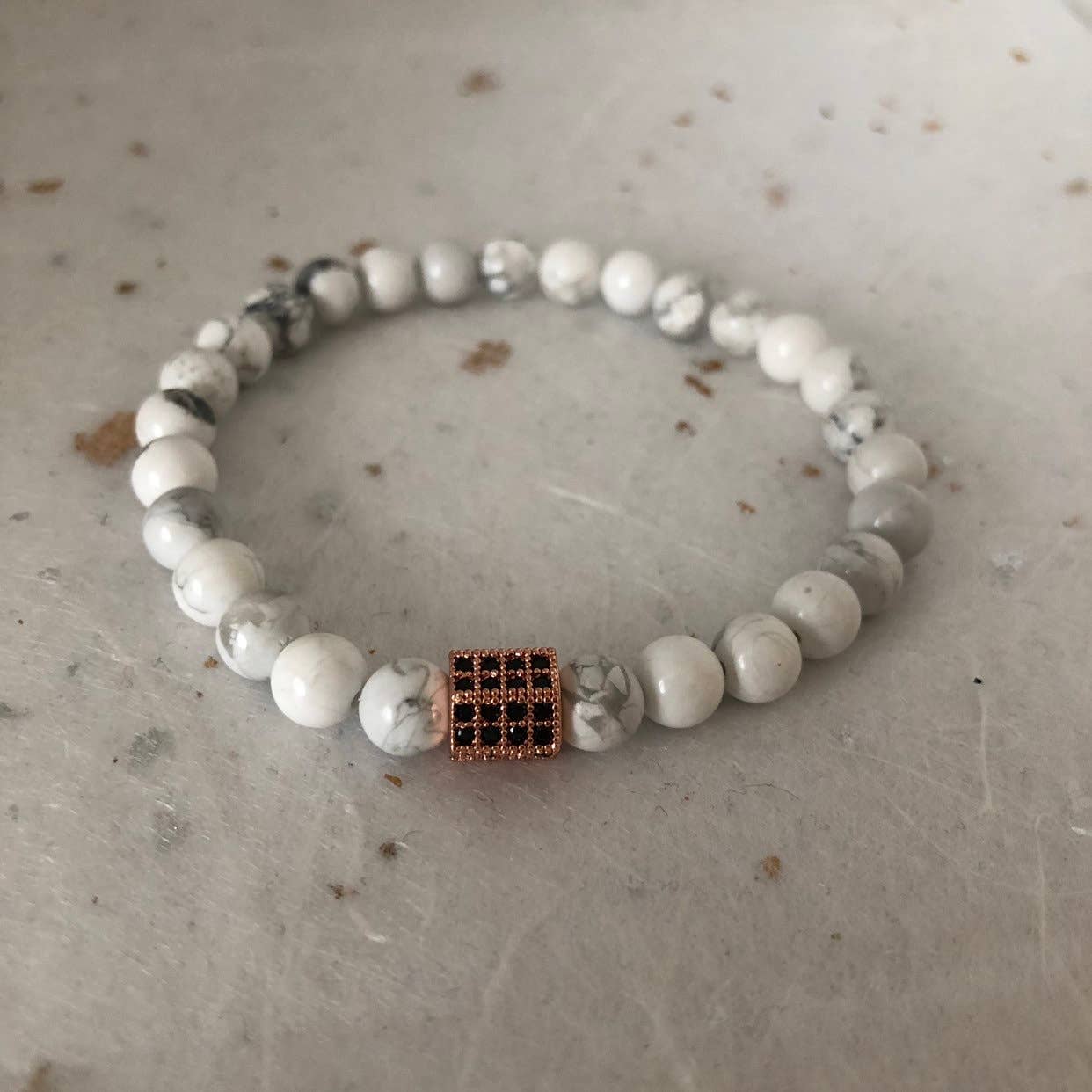 Roshni Desai & Things – wholesale Beaded bracelet – White Howlite Rose Gold CZ Pave Bead Bracelet Mens Bracelet1