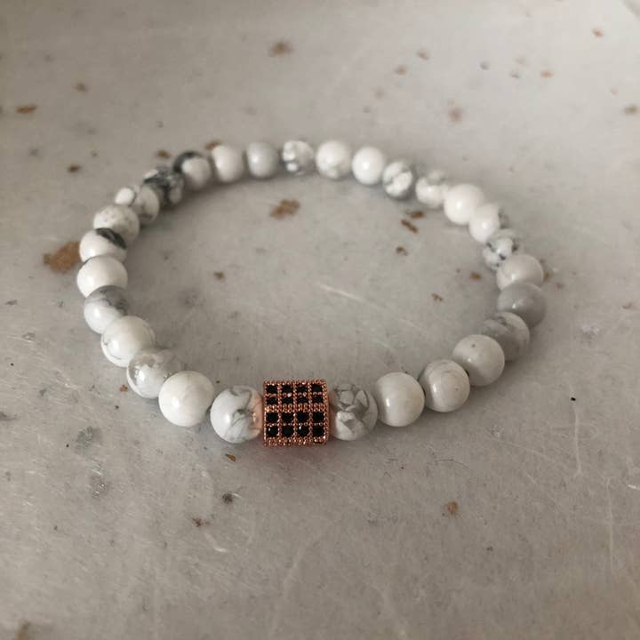 Roshni Desai & Things – wholesale Beaded bracelet – White Howlite Rose Gold CZ Pave Bead Bracelet Mens Bracelet1