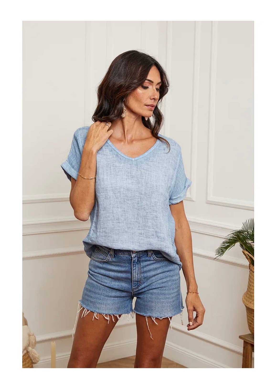 LÉA & LUC - Vente T-shirt – femme - T-Shirt texturé en 100% lin REF. 65151