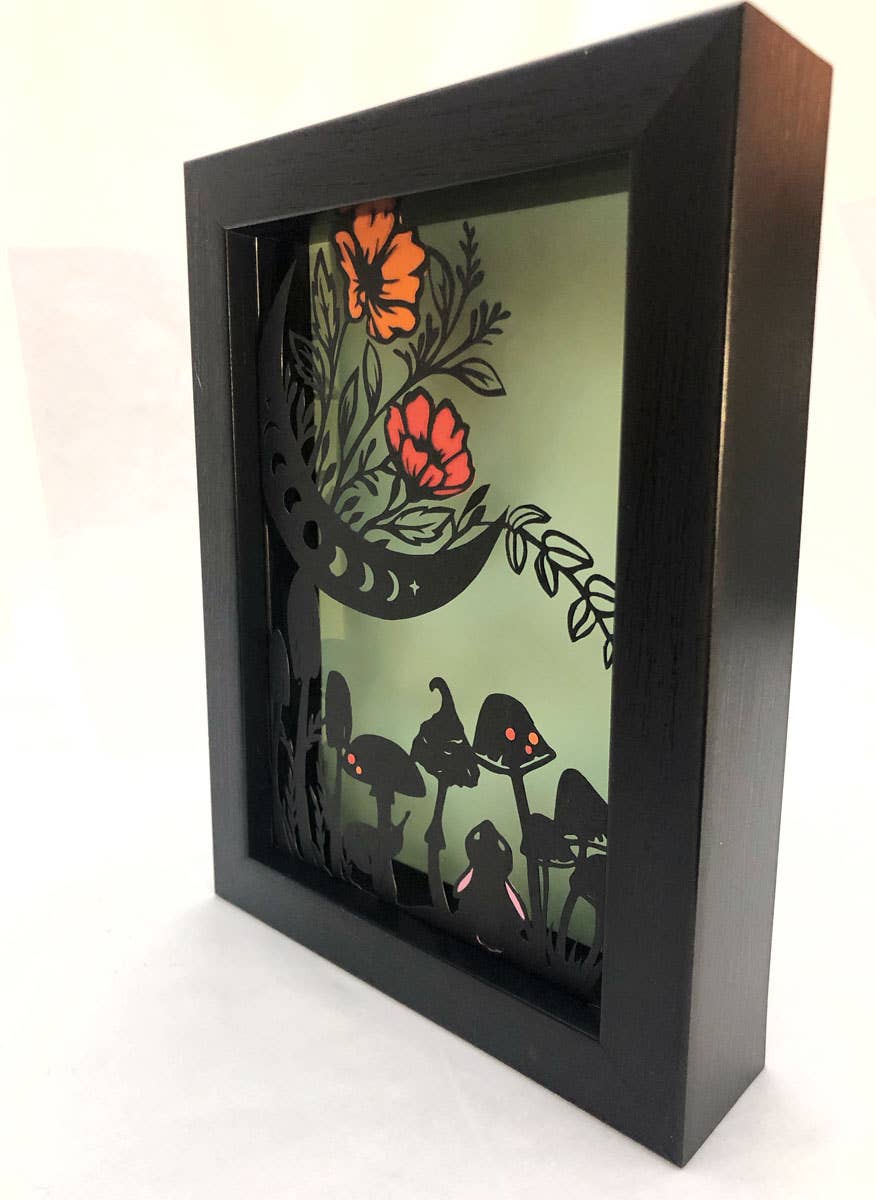 Squirrel Tacos Papercuts - Wholesale Art Print - Framed Hand Cut Paper Art - Crescent Moons and Cotton Tails1