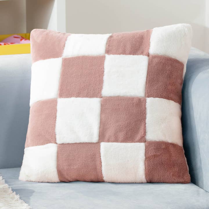 Cozee Check Almofada de Pele Faux Rosa por atacado de Riva Home