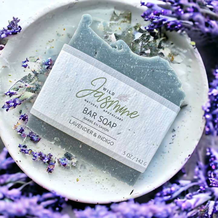 Lavender & Indigo Soap - 5 oz - Seed Paper Label for wholesale by Wild Jasmine Natural Apothecary