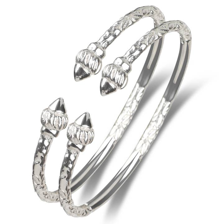 Better Jewelry Ridged Arrow Taj Mahal .925 Sterling Silver West Indian Bangles (Made in USA), 1 pair for wholesale by Better Jewelry