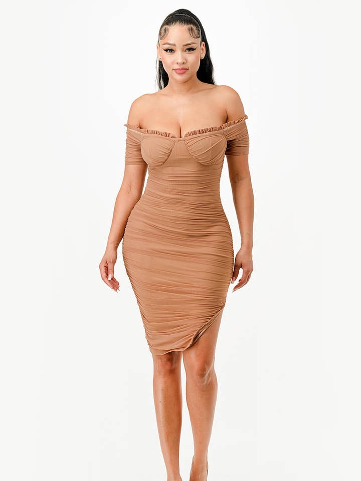538-Elegant Off-Shoulder Ruched Bodycon Dres for wholesale by JBLA FASHION