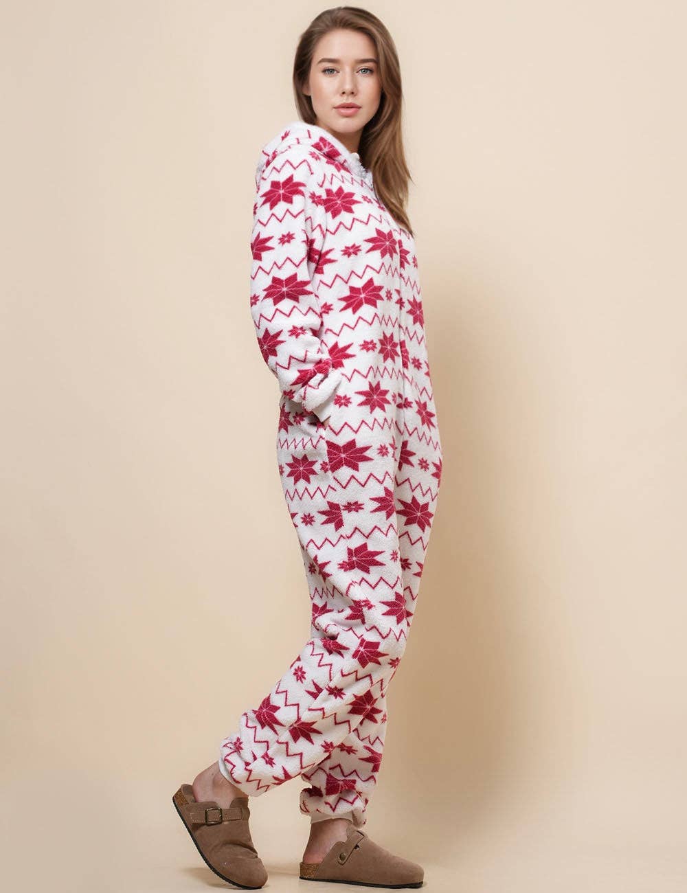 White Ladies Snow Color Block Fleece Jumpsuit Hooded Overall SKJ4924 for wholesale on Faire10