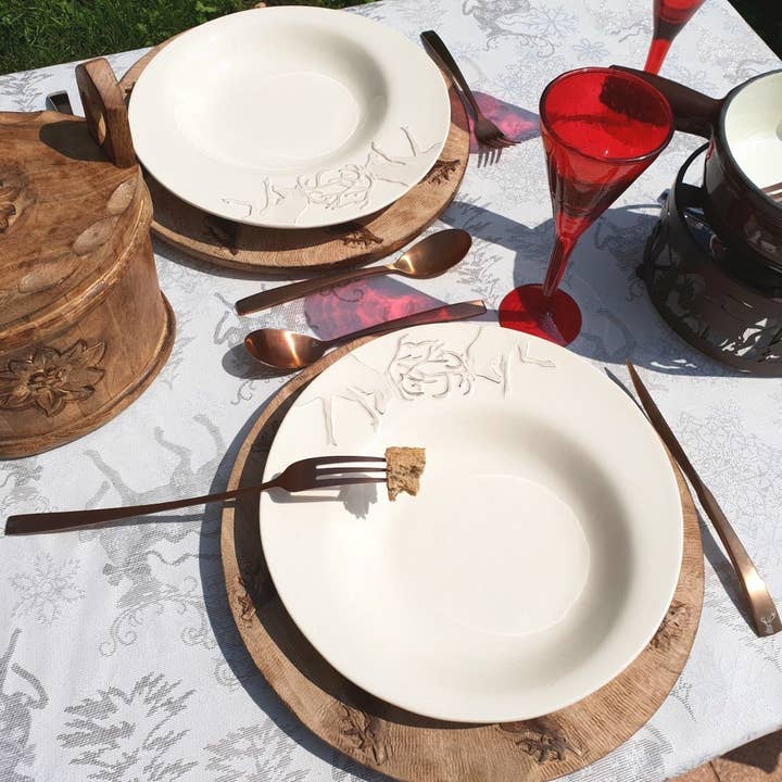 LES SCULPTEURS DU LAC – Garfo de mesa por atacado – Conjunto de 6 garfos de cobre fondue com veado gravado5