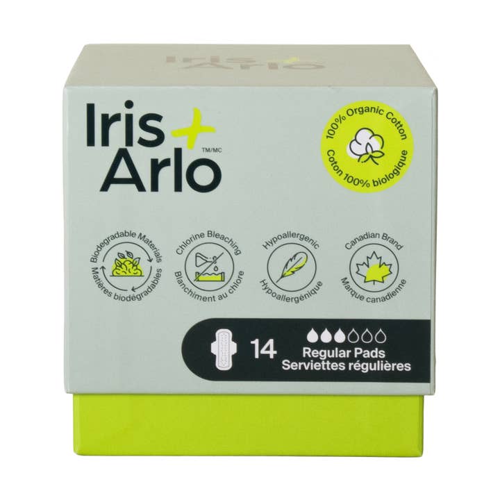Serviettes hygiéniques : serviettes régulières 100 % coton biologique (boîte de 14) pour la vente par Iris + Arlo