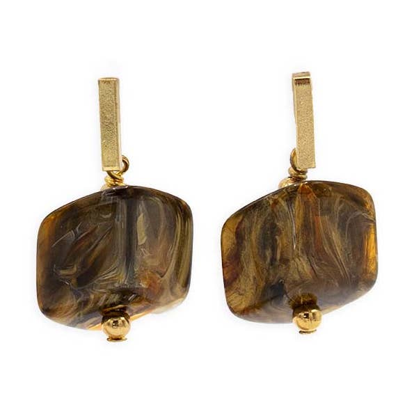 Boucles d'oreilles avec 1 cube, Œil de tigre pour la vente par FATES, style with a story
