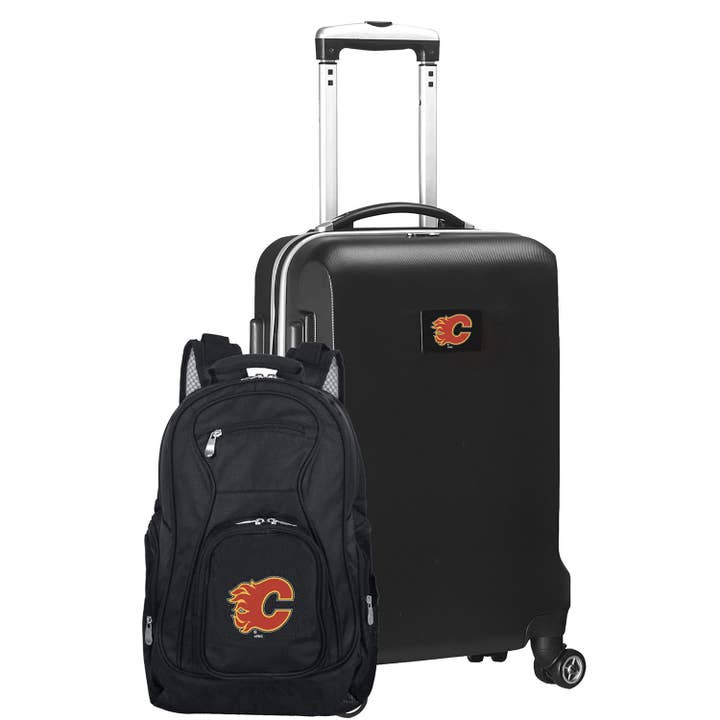 NHL Calgary Flames Deluxe 2 Piece Backpack & Carry-On Set for wholesale by Mojo Licensing