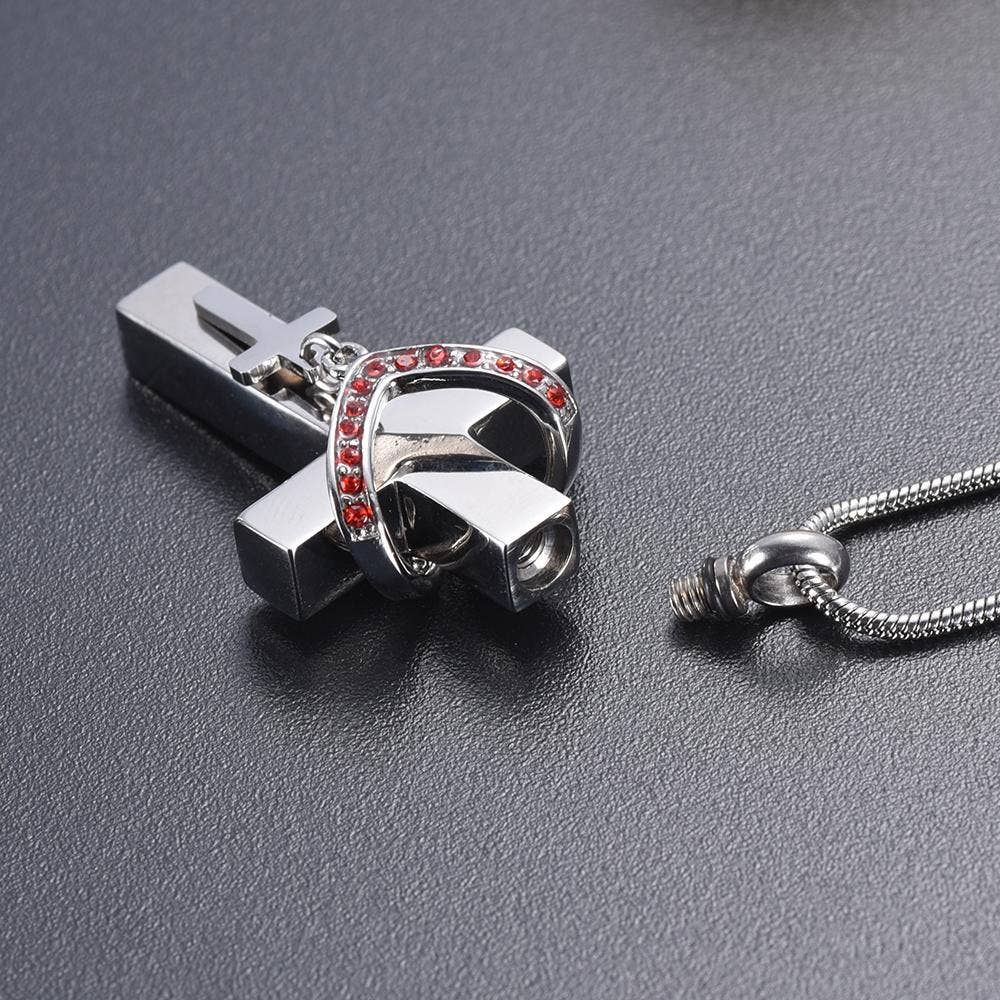 Cherished Emblems – wholesale Pendant/charm necklace – Silver Cross & Rhinestone Rosary Cremation Urn Necklace8