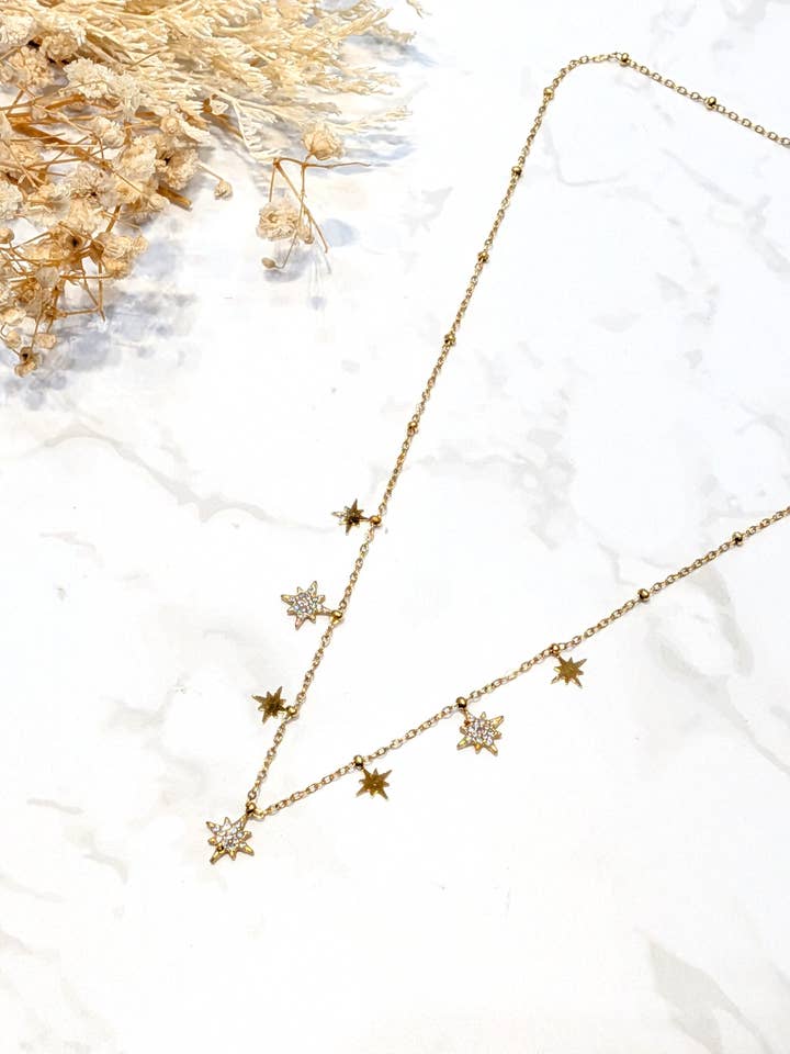 Star rhinestone necklace in stainless steel, 46542CO for wholesale by LOLO & YAYA