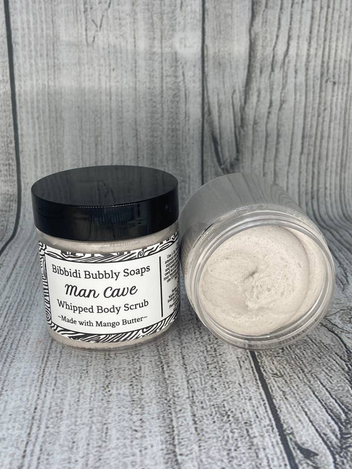 Man Cave Body Sugar Scrub Earthy Masculine Barbershop for wholesale by Bibbidi Bubbly Soaps