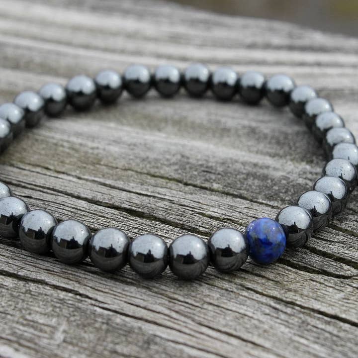 ManAndStone - Wholesale Beaded Bracelet - Black Hematite w/ AAA Lapis Lazuli Mens Bracelet0