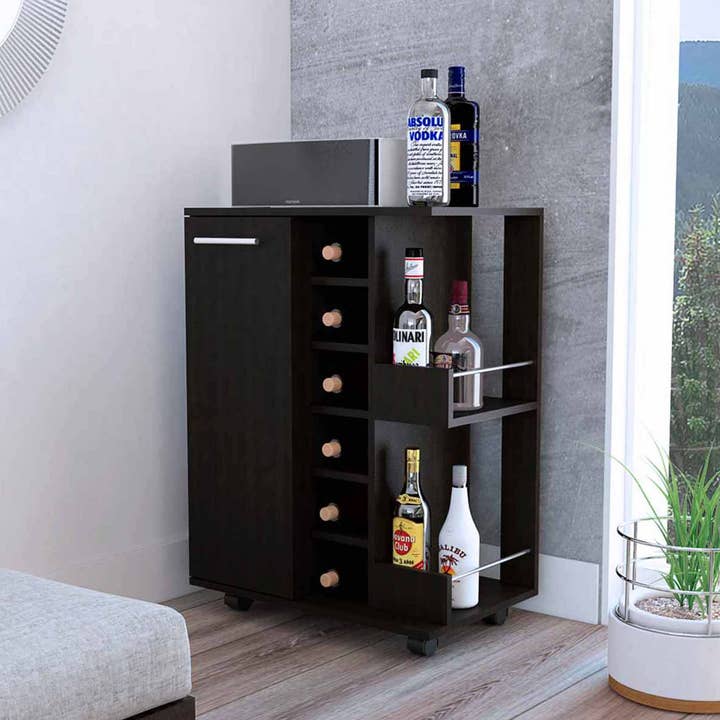 Magda Bar Cart, 4 Casters, 6 Wine Rack for wholesale by Depot E-Shop