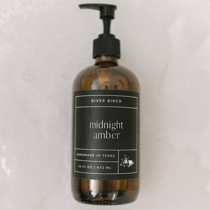 River Birch Candles - Wholesale Hand Soap/Wash - Midnight Amber- 16oz Amber Glass Soap-Handmade-Hand Wash4