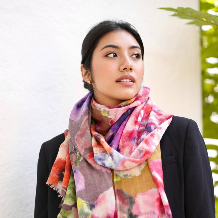 Evelyn Wool Silk Scarf Purple Brown for wholesale on Faire