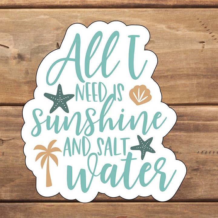Adhesivo «Todo lo que necesito es sol y agua salada», pegatina de vinilo, pegatina para portátil, pegatina para tableta para venta al por mayor de C3DAR Design