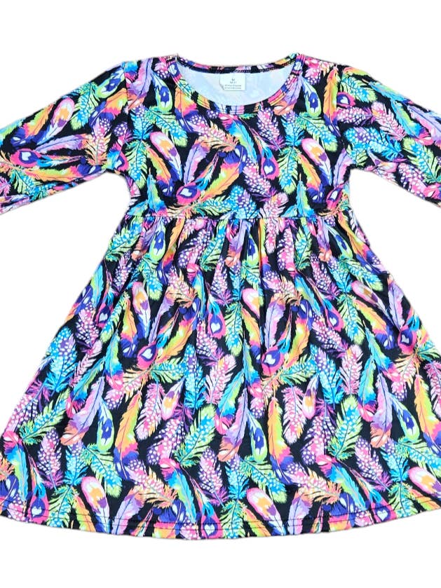 Bright Feather Long Sleeve Milk Silk Dress for wholesale by Great Lakes Kids Apparel