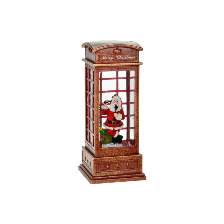 Christmas Tradition - Wholesale Christmas Decoration - 10" Red LED Phone Booth Snow Globe w/Santa