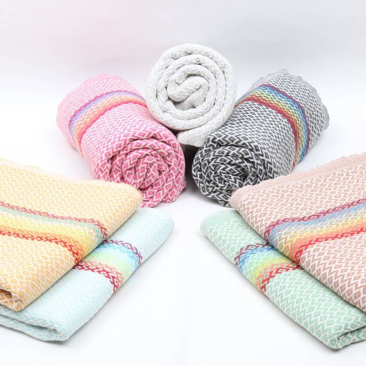 Anatolia Loom - Wholesale Beach Towel - Woven Turkish Cotton Towel with Rainbow Ethnic Detail10