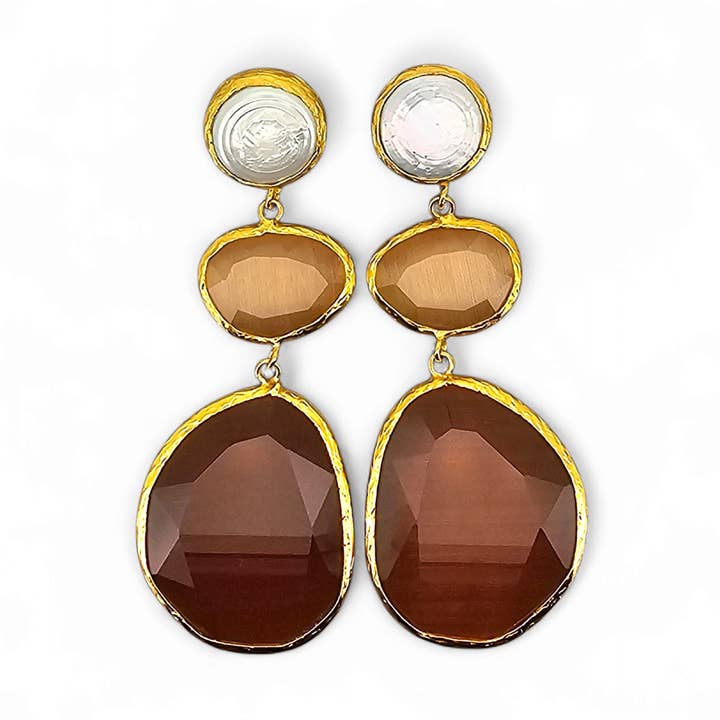 Ohrring Glow Line Perle • Lachs • Braun für den Großhandel von Happy Lona