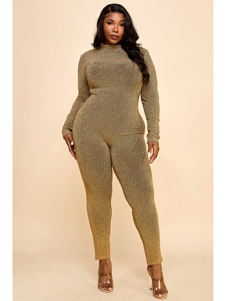 Namatt Design - Wholesale Jumpsuit - Women's - Plus Glitter Mock Neck Zipper Back Closure Catsuit11