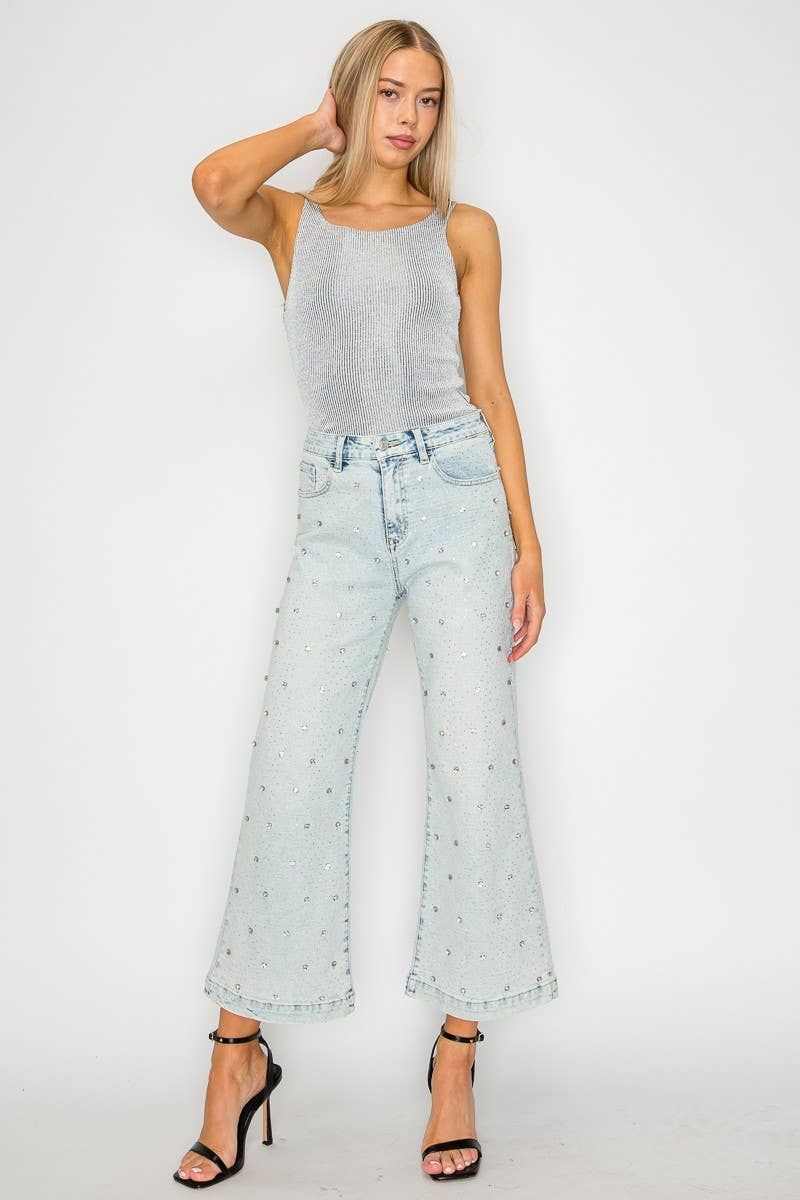 ARTEMIS VINTAGE - Vendita all'ingrosso Jeans - Donna - JEANS PALAZZO CORTI A VITA ALTA CON GIOIELLI APPLICATI2