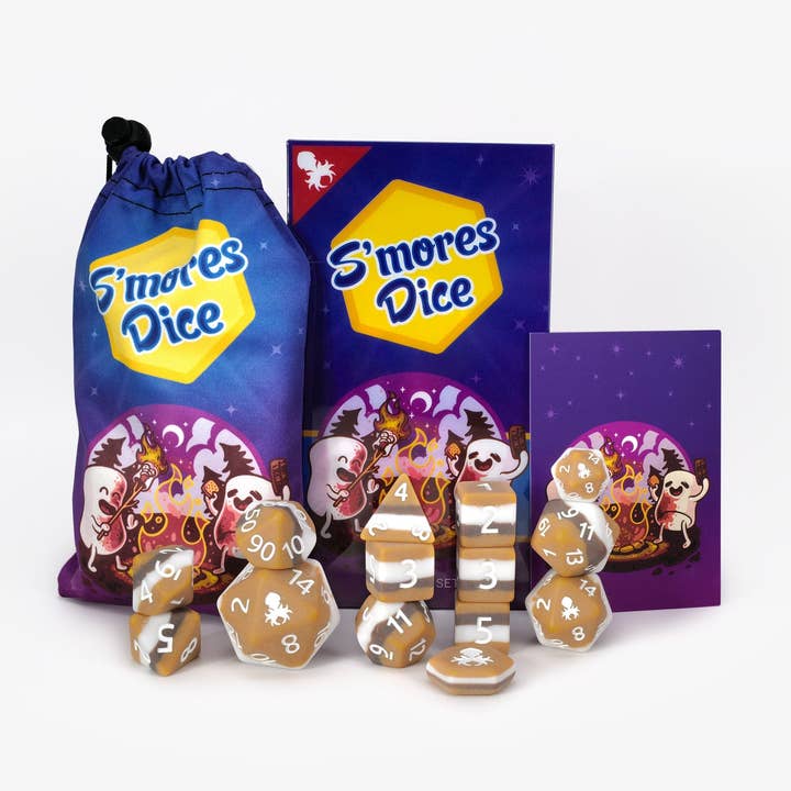 S'Mores 14pc Dice Set Inked in White for wholesale by Kraken Dice