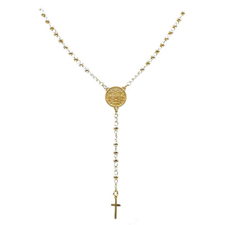 Guadalupe Gifts - Wholesale Pendant/charm necklace - Gold-Plated Saint Benedict Medal Rosary Necklace 16-inch