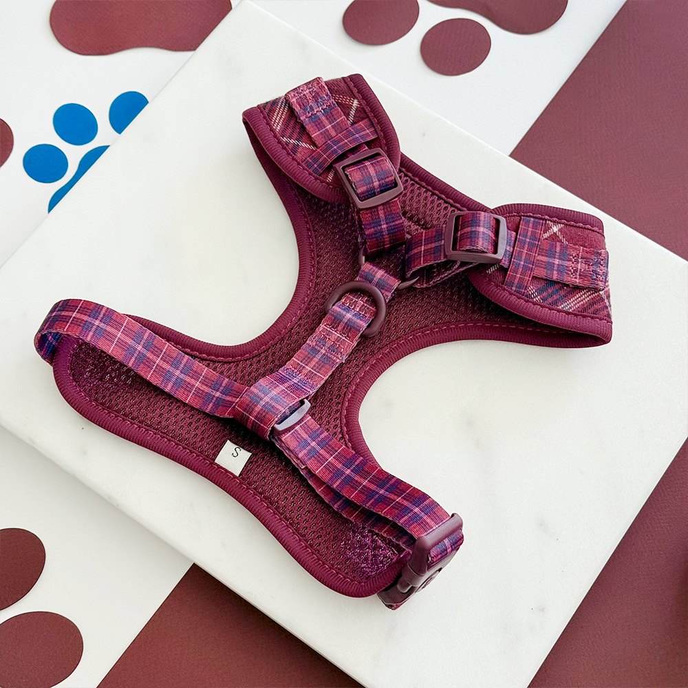 Cocopup London - Wholesale Pet Harness - Dog - Mulberry Plaid Adjustable Neck HARNESS2