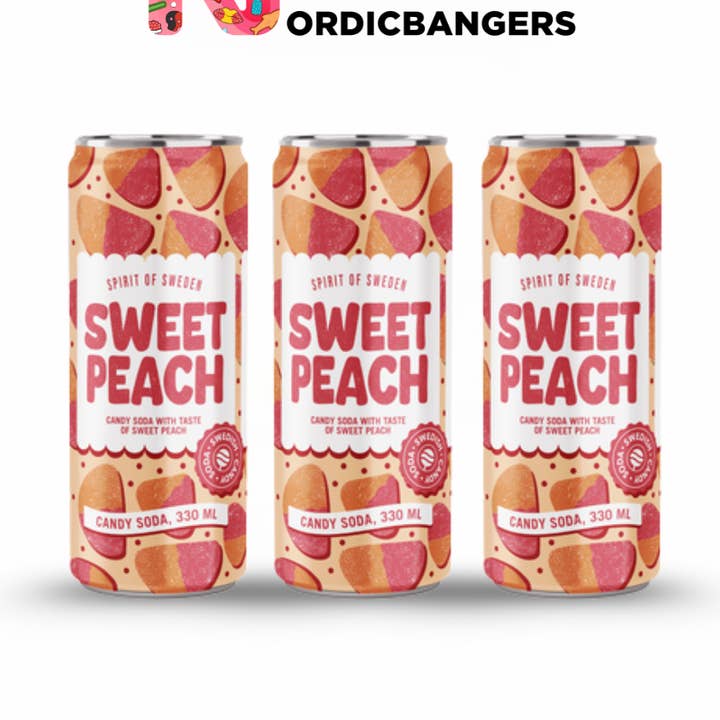 Swedish Candy Soda - SWEET PEACH 10.14 fl oz for wholesale by Nordicbangers - Swedish Candy Supply