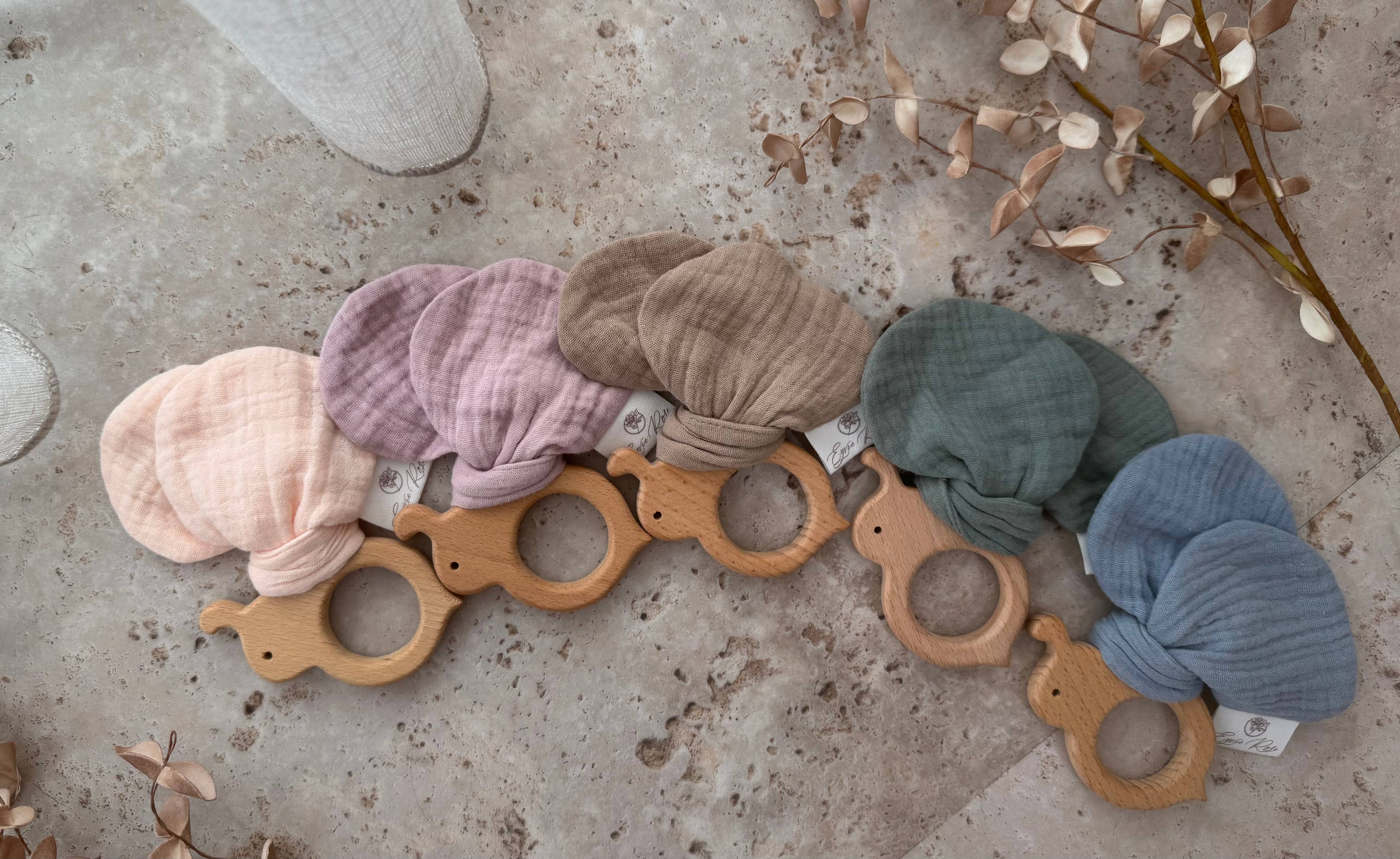 Eyvie Rose - Vente Anneau de dentition sans clip – bébé - Anneau de dentition papillon – 100 % coton et bois de hêtre5