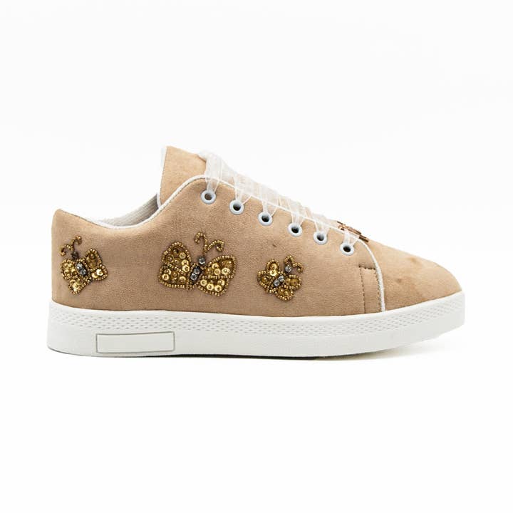 The Eva Luxury Desert Storm Satin Hand Embellished Tennis Shoe | RETTROSE | for wholesale by RETTROSE