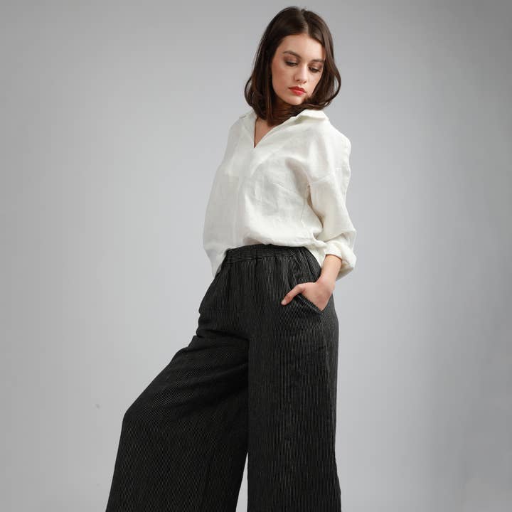 Knotium - Wholesale Shirt - Women's - NOVA Relaxed Buttonless Linen Shirt with Split Collar