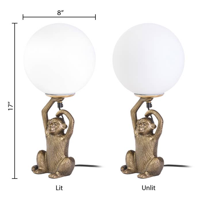 River of Goods - Wholesale Accent/Desk Lamp - 17"H Gold Finish Monkey Table Lamp with Glass Globe Shade2