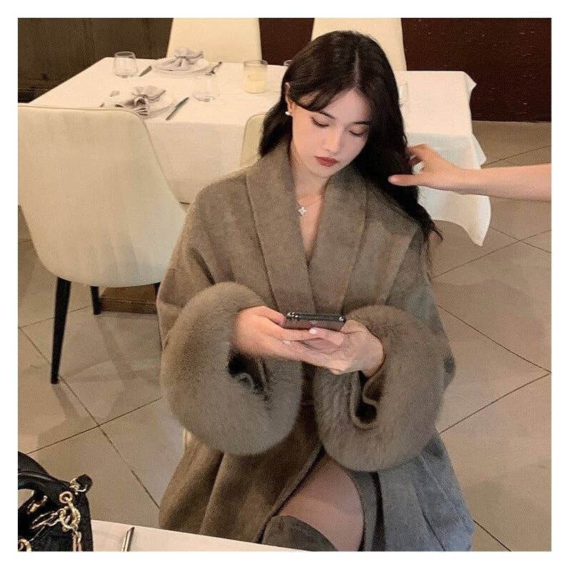 UZ Wholesale Store - Wholesale Fur/Faux Fur Coat - Women's - Double-Sided Woolen Fox Fur Cape Coat6