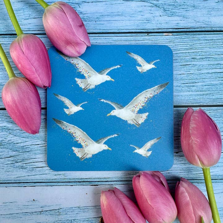 Seagull Beautiful Eco Friendly Cork Coaster UK Made FSC Sea for wholesale by Jen Winnett Eco Artist