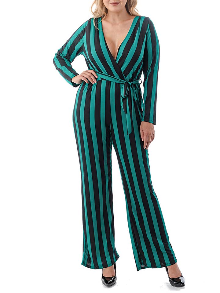 Combinaison Manches 3/4 Taille Plus pour Femme - Vert - Noir pour la vente par By Joseph