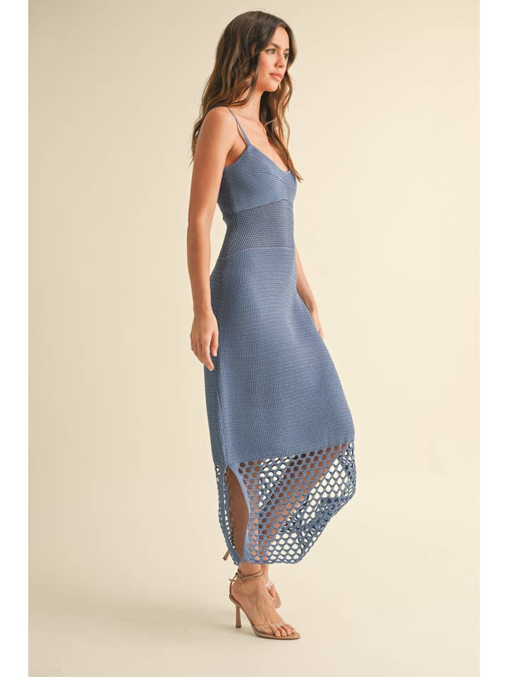 MIOU MUSE - Wholesale Dress - Women's - D3519 NET PATTERN ON BOTTOM KNITTED DRESS