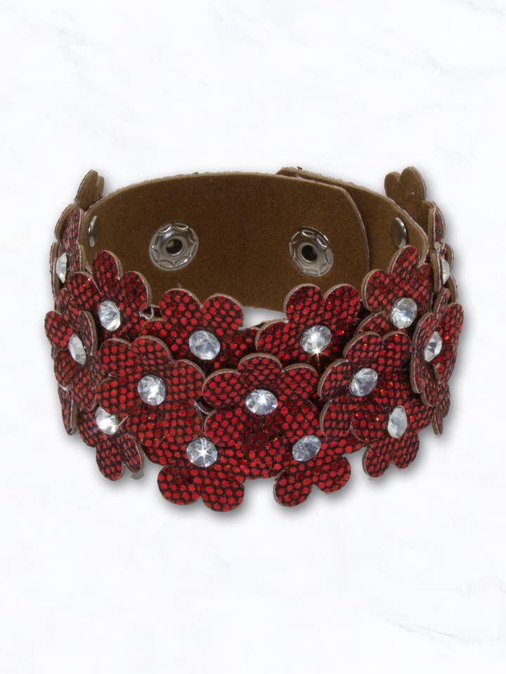 Blumenlederarmband mit Strasssteinen für den Großhandel von Suzie Q USA