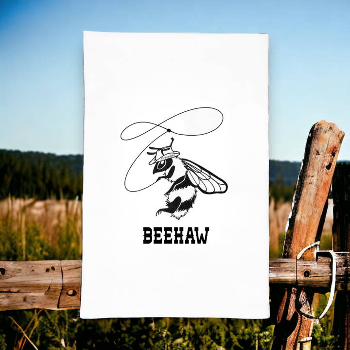 Green Bee Tea Towels - Wholesale Tea Towel - Cowboy Bee Dish Towel | Tea Towels | Funny Kitchen Towels
