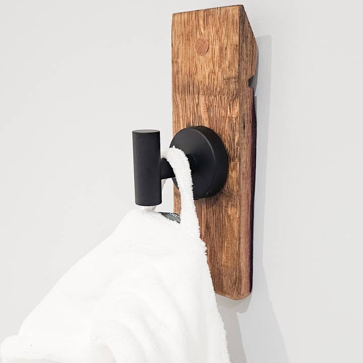 Towel Robe Rack - Made From Wine Barrels - Brushed Nickel for wholesale by Barrel Builds