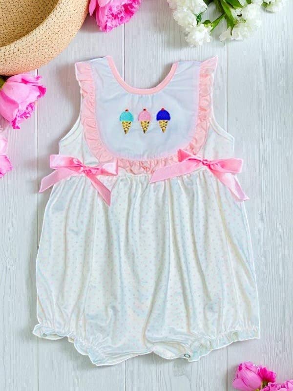 Embroidered ice cream cones & polka dots baby romper DLH2543 for wholesale by luluclothes