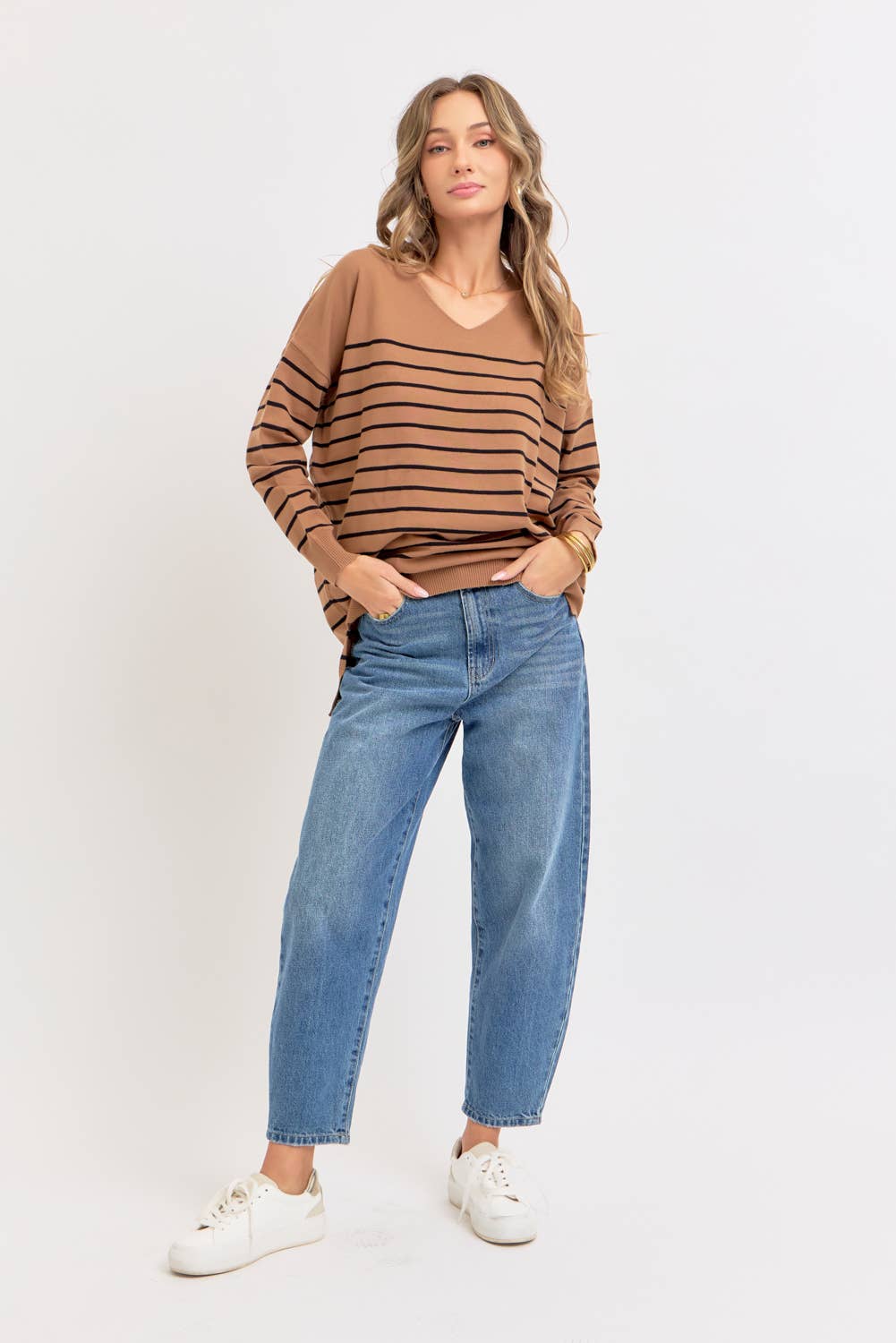 Sweet Lovely by Jen - Vente Pull en maille – femme - PULL À RAYURES SURDIMENSIONNÉ CONFORTABLE9