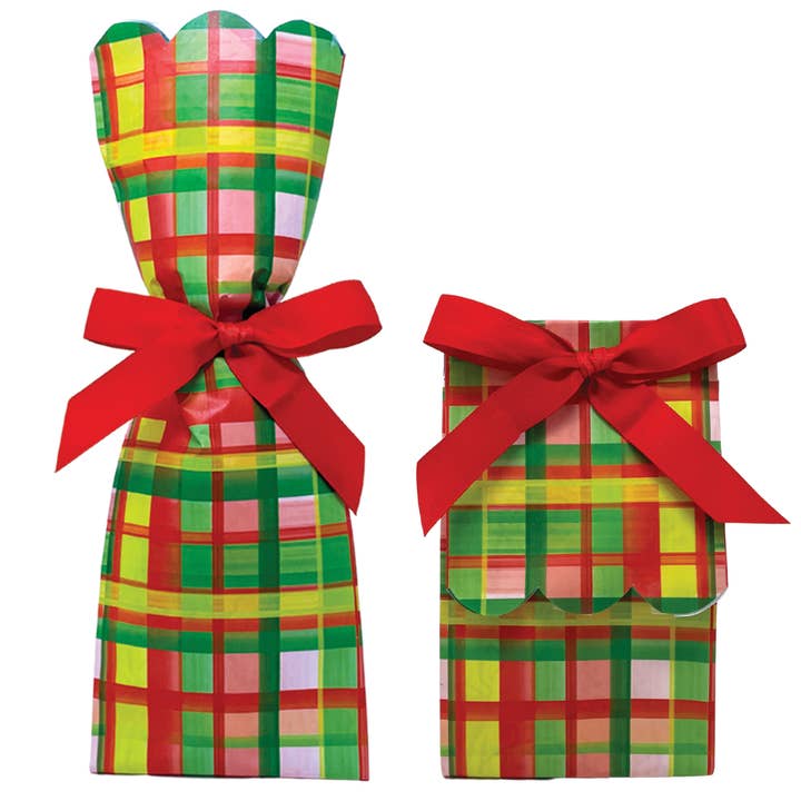 Lucy Grymes Designs - Wholesale Gift Bag Set/Pack - Holiday Plaid Wine + Gift Bag Kits | Set of 60
