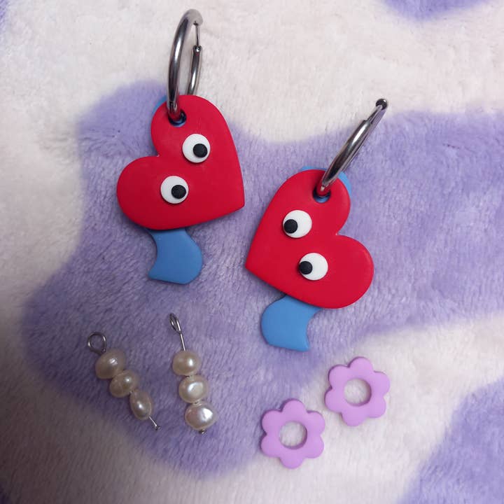 multi charm hoop earrings - polymer clay charm earrings for wholesale by House of Hetty