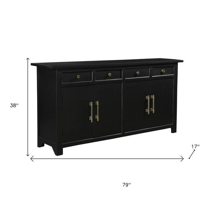 HomeRoots - Wholesale Sideboard - 79" Black Solid Wood Four Drawer Sideboard with Four Doors2