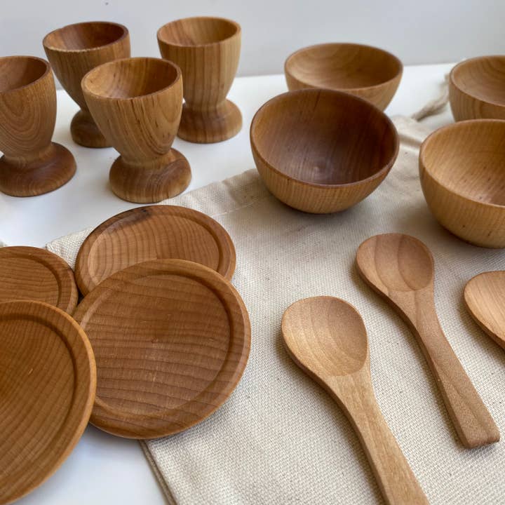Taylored Toys – Großhandel Spiel-Beikost-Set – Kinder – Montessori Waldorf Spielgeschirr-Set aus Holz