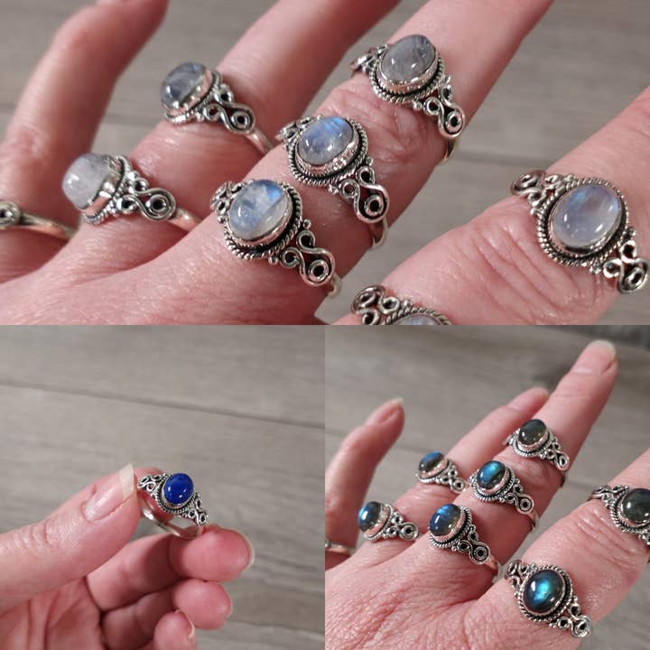 Keystone Crystals – wholesale Cocktail/statement ring – Gemstone Sterling Silver Ring Old School Boho Style