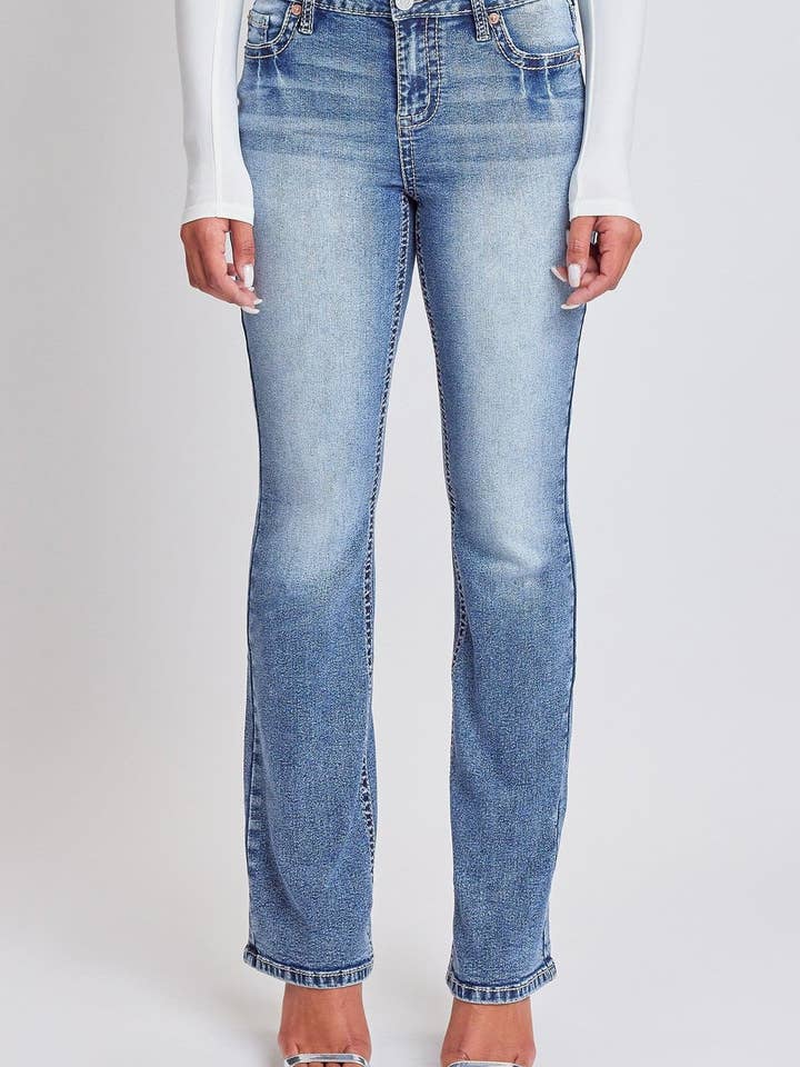 Heavy Stitch Bootcut Jeans with Embroidered Pockets-P192286 for wholesale by YMI